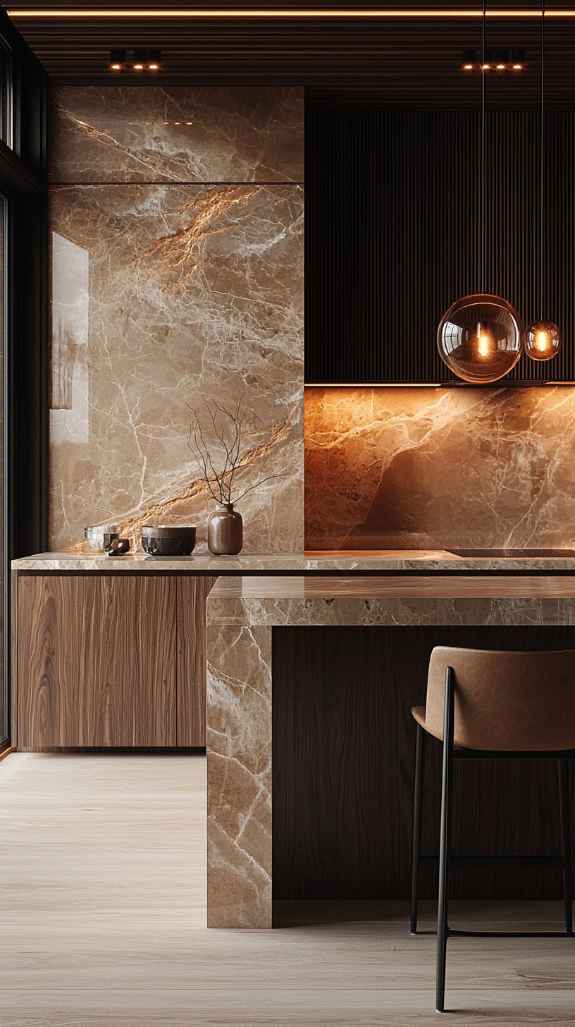 Luxury interior concept with stone and timber