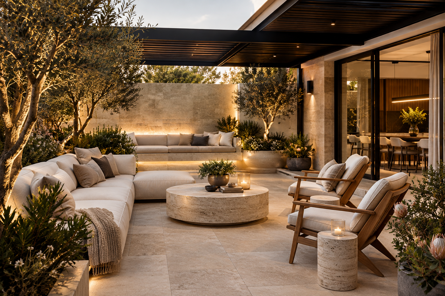 Warm contemporary hospitality interior with timber wall and pendant lighting